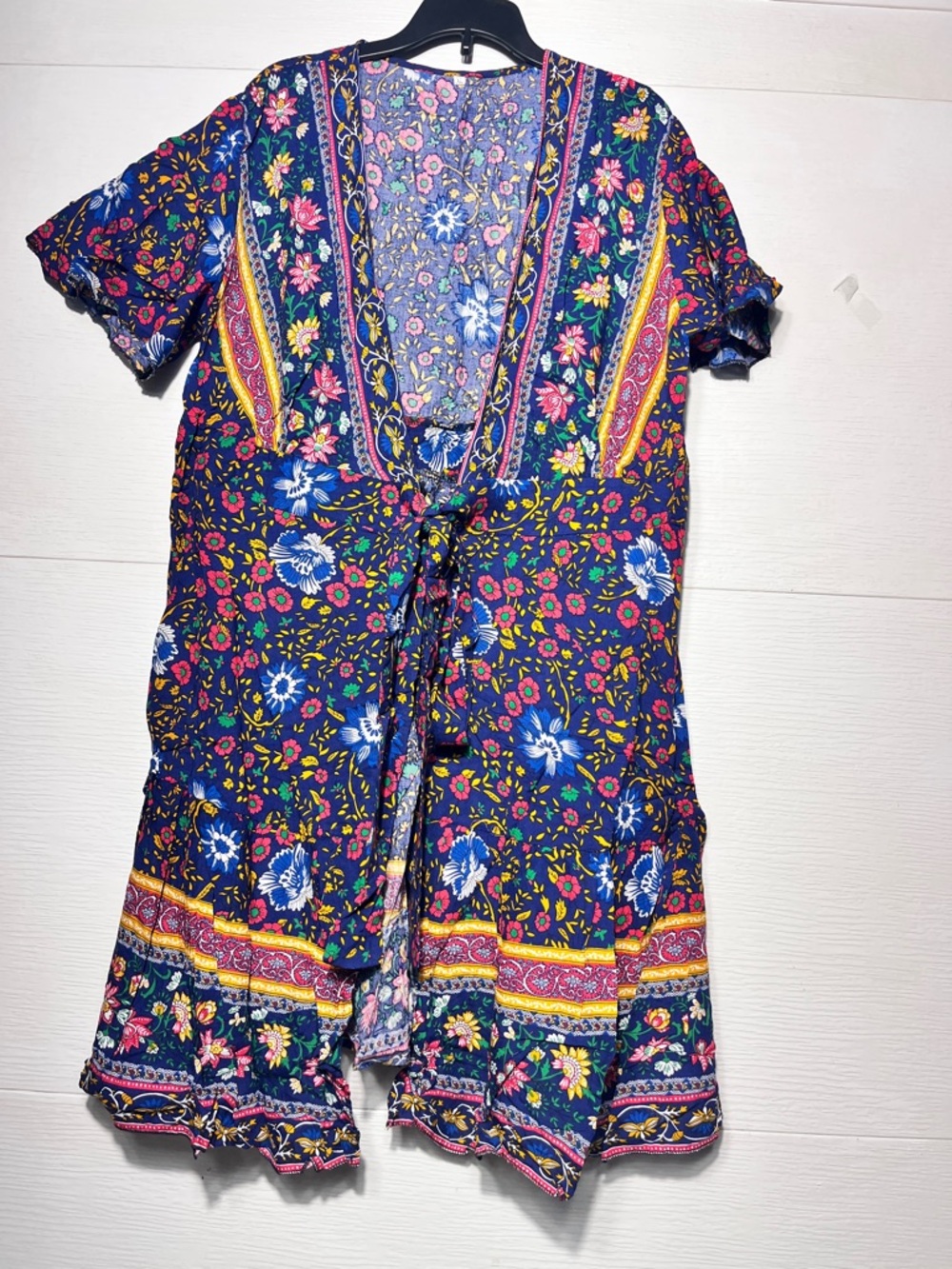 Boho Wrap Mini Dress Floral Cottagecore Festival Beach Lightweight Summer - Picture 2 of 5